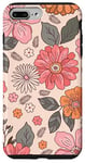 Coque pour iPhone 7 Plus/8 Plus Retro 70s Vintage Hippie Floral Botany Gerbera Flowers Pink