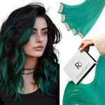 RUNATURE 5 Pièces/25g Coloré Extensions de Cheveux Clip Natural Humain Rajout Teal Cheveux Clip Extension Remy Hair Coloré Extensions de Cheveux Clip Vert pour Highlight 14 Pouces/35cm