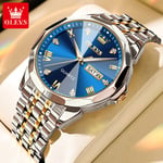 Olevs-Ensemble De Montre À Quartz De Luxe Pour Hommes Et Femmes,Montre De Couple,Miroir Losange,Étanche,Bracelet En Acier Inoxydable Solide,Amoureux,9931 - Type Golden Blue