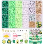 3500 st. Grön lera pärlor kit för armband tillverkning, Polymer Heishi pärlor för smycken tillverkning, vänskap armband kit för flickor vuxna, distans brev Green