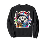 Funny Husky Christmas Lights Angry Dogs Xmas Men Boys Women Sweatshirt