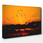 Big Box Art Birds in The Sky Orange Sunset Canvas Wall Art Print Ready to Hang Picture, 30 x 20 Inch (76 x 50 cm), Multi-Coloured