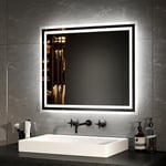 EMKE Miroir de Salle de Bain LED avec éclairage 50 x 60 cm - Miroir Mural LED - Lumière Blanche Chaude et lumière Blanche Froide - avec Fonction Anti-buée séparée + Bouton - IP44 - Économie d'énergie