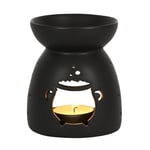 CERAMIC BLACK ROUND CAULDRON CUT OUT TEA LIGHT WAX MELT OIL BURNER