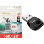 SanDisk Extreme 32GB microSDhC Memory Card for Action Cameras & Drones with A1 App Performance up to 100MB/s, Class 10, U3, V30 + Lecteur USB 3.0