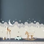 CREARREDA Autocollants muraux pour enfants, bonne nuit, taille 100 x 280 cm, décoration pour chambre d'enfant, fabriqué en Italie, autocollants muraux lune et nuages, autocollant mural géant des nuages, 81156