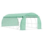 Outsunny Serre de Jardin 18 m² dim. 6L x 3l x 2H m avec Porte + parois latérales zippées enroulables, 12 fenêtres, Acier PE Haute densité 140 g/m² Anti-UV Vert