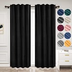 WOLTU 2 x Rideaux Occultants Rideau Opaque avec Ruban Transparent en Velours Thermiques Isolants pour Chambre Salon, Noir 140x245 cm