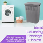 50L Laundry Basket with Lid Rattan Clothes Hamper Organiser Washing Storage Bin