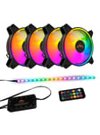 DUTZO RGB Kit 4 - 4x RGB blæsere + 1x LED strip + fjernbetjening & controller - 120mm - Sort med RGB LED lys - 24 dBA