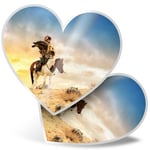 2 x Heart Stickers 15 cm - Kazakh Golden Eagle Hunter Man #13264