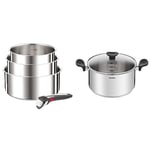 Tefal Ingenio Preference On L898S3 Lot de 4 casseroles avec poignée amovible & Faitout 24 cm (5 L) + couvercle verre, Tous feux dont induction, Acier inoxydable de première qualité, Garantie 10 ans