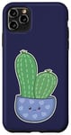 Coque pour iPhone 11 Pro Max Cactus Kawaii en pot pour les amateurs de plantes succulentes bleu nuit