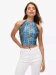 Superdry St Tropez Paisley Halter Top, Navy