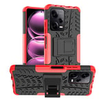 iCatchy for Xiaomi Redmi Note 12 Pro 5G Case Heavy Duty Hard Tough Dual Layer Hybrid Kickstand Shockproof Armour Rugged Protective Phone Cover (Red)