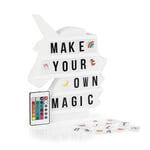 EASYmaxx Boîte lumineuse DEL Light Box - Pour des messages textuels personnalisés | Mega-set avec 150 emojis colorés et 173 lettres, chiffres et symboles interchangeables [licorne]