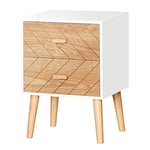 HOMCOM Table de Nuit Table de Nuit Design scandinave avec Pied en Bois Massif 40L x 30l x 56H cm Blanc et hêtre Motif Graphique