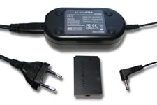 vhbw Bloc d'alimentation, chargeur adaptateur compatible avec Canon EOS 100D, Kiss X7, M10, M2 appareil photo, caméra vidéo - Câble 2m, coupleur DC