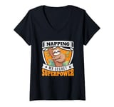 Womens Napping Superpower Power Nap Lazy Pajama Day Sleep Sloth V-Neck T-Shirt