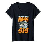 Womens I'M ONE BAD BASS SIS, for the fishing sister V-Neck T-Shirt