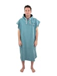 ALL-IN - Poncho Manches Courtes pour Homme - Surf, Bain et Plage - Tissu Eponge Velours 380g/m² 100% Coton - Capuche et 2 Poches - Taille Unique - Bleu/Vert