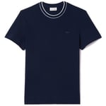 T-shirt Lacoste  T-SHIRT  BLEU MARINE EN PIQUÉ STRETCH À COL RAYÉ