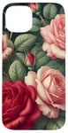 Coque pour iPhone 15 Plus Motif floral rose, style botanique bohème, roses d'amour