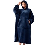 Michorinee Extra Longue Sweat à Capuche Couverture, Sweat à Capuche Femme Homme Pull Plaid Oversize en Polaire, Douce Chaud Sherpa Couverture à Capuche Cadeau Adulte avec Manches, Bleu Marine