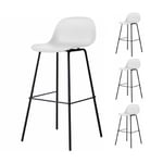 Lot de 4 tabourets scandinaves blanc en résine et pieds en métal, chaises de bar hauteur d'assise 76cm
