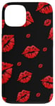 Coque pour iPhone 13 Rouge à lèvres Red Kisses Cute Women sur fond noir