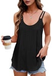 PrinStory Women's Vests Summer Ladies Vest Tops Loose Fit Casual Shirts Eyelet Embroidery Ladies Cami Round Scoop Neckline Top Tank UK 6-8 (Black, S)