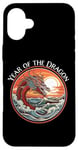 Coque pour iPhone 16 Plus Année du Dragon #17 Sea Dragon Coucher de Soleil Vagues Rétro