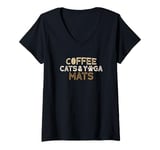 Womens Coffee Cats and Yoga Mats V-Neck T-Shirt