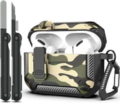 Coque pour AirPods Pro avec kit de Nettoyage, Coque Rigide Militaire avec verrou pour boîtier de Chargement AirPod Pro, LED Avant Visible,Camouflage Noir