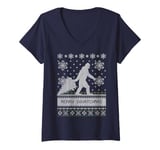 Femme Ugly Sweater Merry Squatchmas Big Foot Holiday T-Shirt avec Col en V