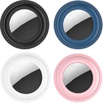 Lot de 4 étuis en Silicone pour AirTags Wearable Tracker Holder Peau légère en Caoutchouc Souple Antichoc Finder Housse de Protection pour Apple AirTag Case avec Ruban adhésif - Noir/Blanc/Bleu/Rose