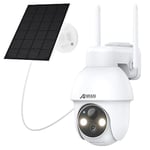 ANRAN 2K 360° Solar Security Camera Outdoor Wireless, Battery CCTV Camera Systems, Spotlight & Siren Alarm, Color Night Vision, 2-Way Audio, PIR/AI Motion Detection, Works with Alexa, Q3 White