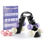 PhysKcal Dumbbells Set of 6 with Portable Stand, 2 x 1kg, 2 x 2kg, 2 x 3kg, Hand Weights Set with Rack for Body Toning, Cardio, Strength Training at Home