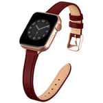 SUNFWR Compatible avec Le Bracelet Apple Watch 45mm 44mm 42mm,Fin Cuir Véritable Femme Bracelet Remplacement,pour iwatch Series 7/6/5/4/3/2/1,SE(42mm 44mm 45mm,Vin Rouge&Or Rose)