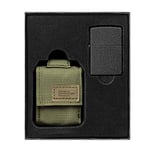 Zippo Unisex's OD Green Tactical Pouch and Black Crackle Windproof Lighter Gift Set, One Size