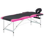 vidaXL Hopfällbar massagebänk 2 sektioner aluminium svart och rosa