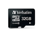 Verbatim U3 Carte mémoire microSDHC 32 Go - noire pour l'enregistrement full HD - pour appareils photo