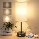 Lampe de chevet tactile à intensité variable, lampe de chevet pour chambre à coucher avec port de charge USB A+C, abat-jour en lin, petite lampe de