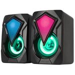 Intempo EE6397BLKSTKEU7V2 Enceinte de jeu RVB, Jeu de haut-parleurs pour PC Gamer, avec 7 lumières à DEL à changement de couleur, mini-enceintes 10m sans fil, Lot de 2, Noir