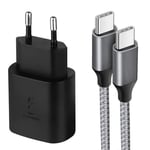 Chargeur USB-C 25W - Samsung - Câble Nylon USB-C 1M - Compatible Galaxy A15 A25 A35 S24 - Charge rapide