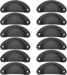 12Pcs Poignée de Coquille Vintage pour Tiroir Armoire Meuble Cuisine,Fer Incurvé Poignée de Tiroir Coquille 8.2 x 3.5 cm,Poignée de Meuble Vintage avec Vis-Noir