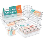 StorMiracle 16 PCS Drawer Organizer Set, 5 Varied Size Bathroom and kitchen Drawer cabinet organizer Trays, Clear Storage Bins for Makeup, Jewelry, Utensils and Gadgets