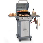 Barbecue Gaz Camping avec 2 Brûleurs à Gaz, Plancha au Gaz de 7200W, Gril à Gaz en Acier Inoxydable, bbq Feu a Gaz, Plancha Gaz Inox, Cuisinière