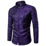 RIQWOUQT Homme Chemise Fleurie Manches Longues,Purple Banquet Wedding Shirt Party Shirt Bar Nightclub Shirt Homme Chemise Bright Long Shirt Chemise Homme Chemise À Manches Longues M-3Xl,XL