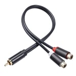 Adaptateur 2 RCA Femelle vers Jack 3,5 mm Mâle,avec Câble 0,3 m,Distributeur Stéréo Audio Rallonge Câble Cinch Y,Contacts Plaqués Or pour Home Cinéma,Amplificateur,Subwoofer,TV,Hi-Fi,Noir